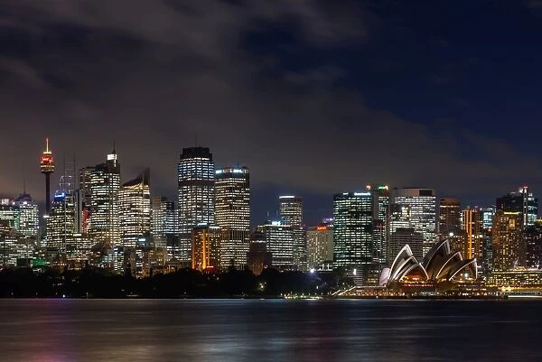 Panoramic views of Sydney city at dusk including the Opera house, Sydney, New South Wales