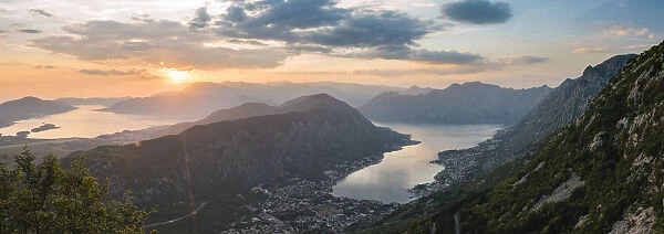 View of The Bay of Kotor at sunset, Montenegro