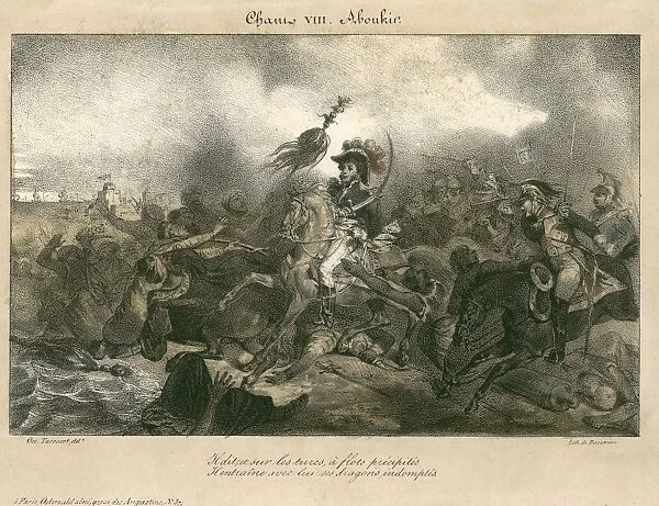 NAPOLEON IN EGYPT, 1799. French troops under Napoleon Bonaparte engaged in battle at Aboukir