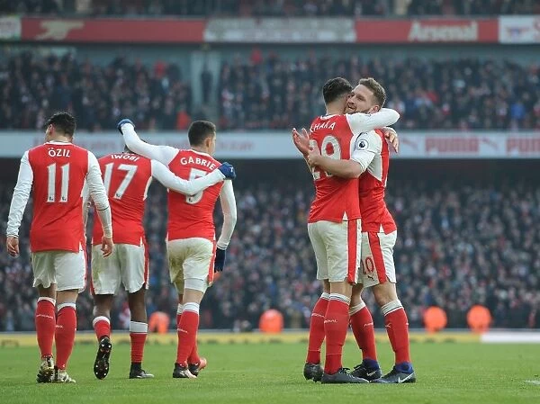 Mustafi and Xhaka Celebrate First Goal: Arsenal vs Burnley, Premier League 2016-17