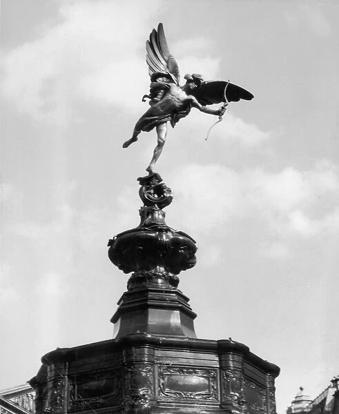 Eros. 1st March 1963: The statue Eros was erected in Piccadilly Circus