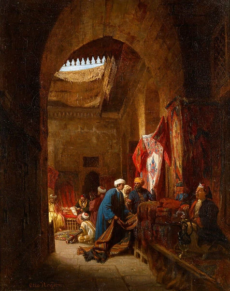 The Carpet Bazaar, Cairo (oil on canvas)
