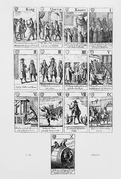 Playing cards with scenes from the Rump Parliament (litho)
