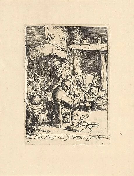 Father feeds a child, print maker: Jacob Laurensz. van der Vinne, Adriaen van Ostade