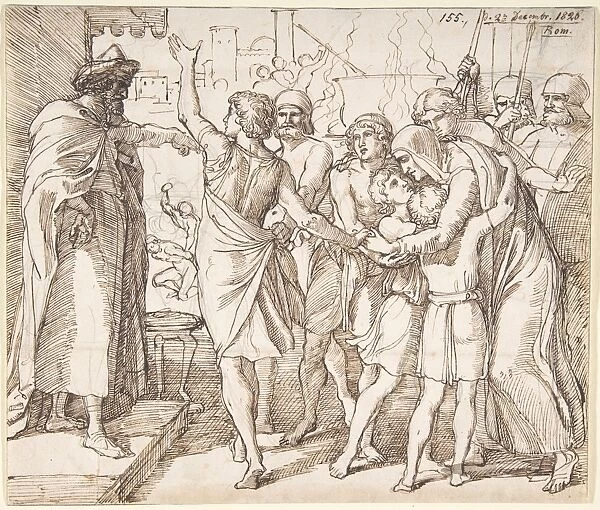 Martyrdom seven brothers verso Sketch two men wrestling