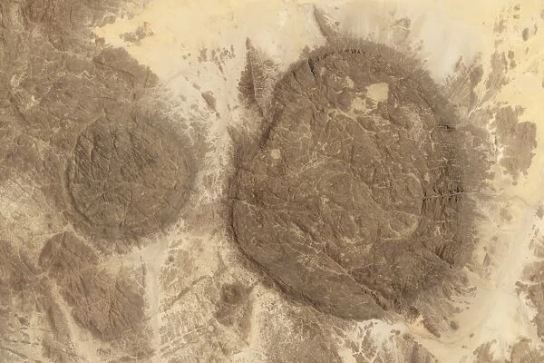 Satellite view showing round domes of the Air Mountains in the Sahara Desert