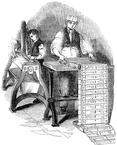 Preparing punched cards for a Jacquard loom, 1844