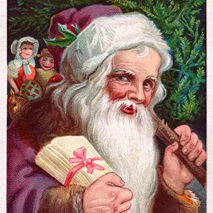 Santa Claus with tree on a Danish Christmas postcard