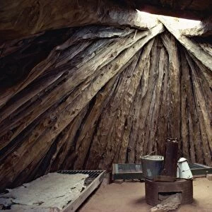 Cooking stove in interior of a Navajo dwelling in which