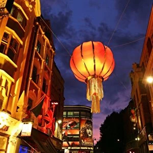 Giant red Chinese lantern in Chinatown, London, England