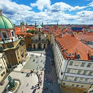 St Francis of Assisi Church and rooftops of the Prague city skyline in the Czech Republic