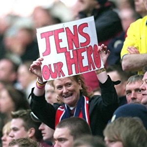 Arsenal fan with a sign for Jens Lehmann