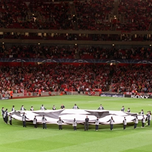 The Champions League Banner is held up before the match