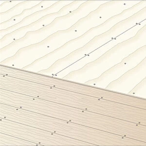 Digital illustration showing plywood sheets nailed on top of boarded floor