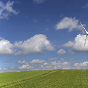 Wind turbine on a green field, Frankenwald, Steinbach am Wald, Upper Franconia, Bavaria, Germany