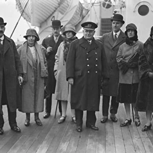 Aboard the Blue Star Liner Almeda at Tilbury. On left, Lord and Lady Askwith