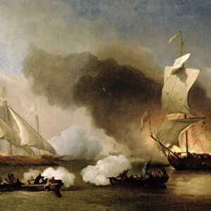 An Action off the Barbary Coast with Galleys and English Ships, c. 1695 (oil on canvas)