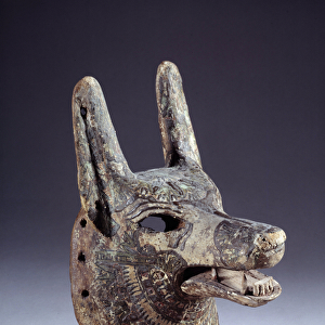 Ancient Egyptian: wooden dog mask representing Anubis (or Qebehsenouf)