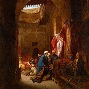 The Carpet Bazaar, Cairo (oil on canvas)
