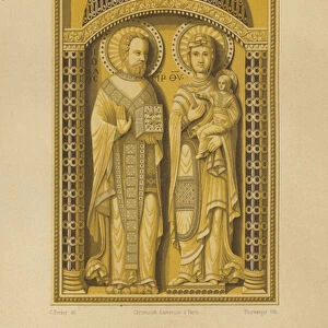 Greek ivory carving depicting St Nicholas and the Virgin and Child, 7th Century (chromolitho)