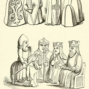 Two groups of the chessmen found in the island of Lewis (engraving)