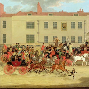 The North Country Mails at the Peacock, Islington, 1821 (oil on canvas)