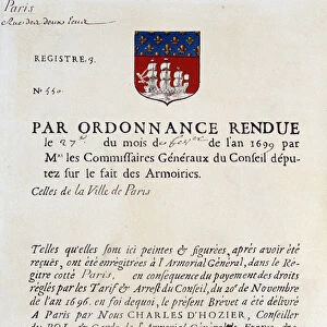 Order establishing the Arms of the City of Paris, February 27, 1699