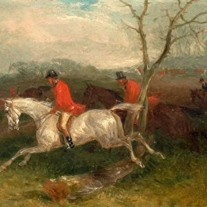 Foxhunting: Coming to a Fence (Full Cry) Signed and dated in brown paint, lower right