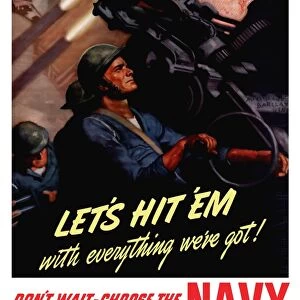 World War II poster of sailors firing anti-aircraft guns