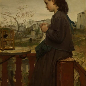 Girl knitting on a balcony, Montmartre, 1869. Artist: Maris, Jacob (1837-1899)