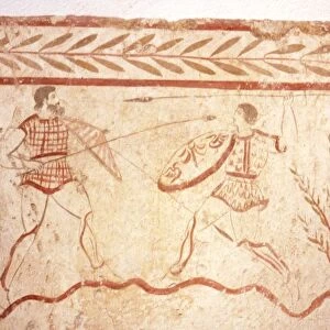 Men fighting with shields, Paestum, c4th century BC