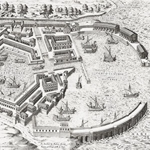 Artists impression of the port of Ostia - now known as Ostia Antica - as it may have appeared in the time of the emperors Claudius and Tiberius