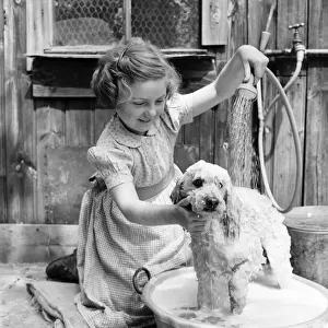 Child with Poodle dog. June 1953 D3291