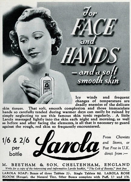 Advert for Beetham Larola skin care 1939