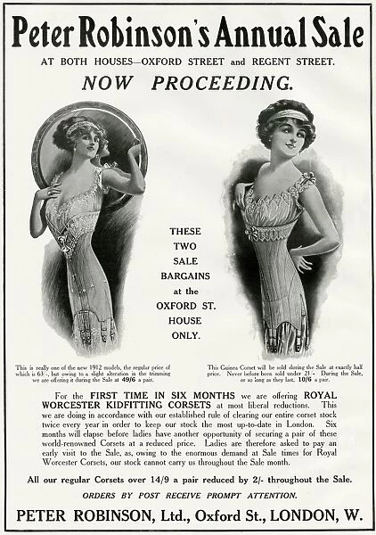 Advert for Peter Robinsons womens undergarments 1912