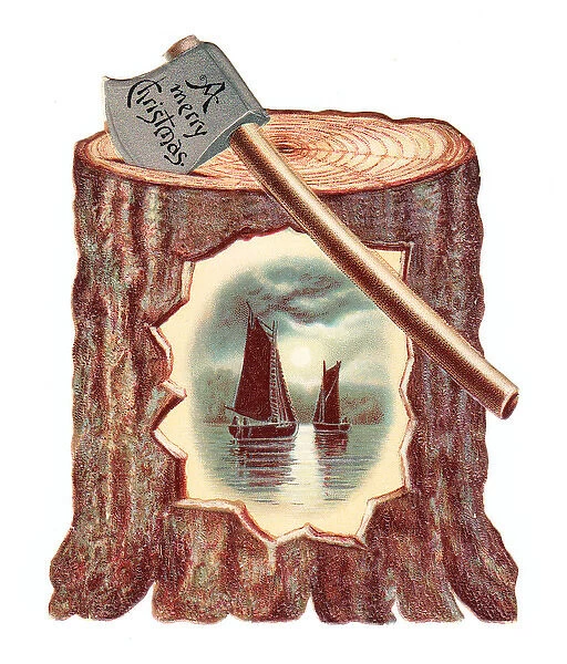Christmas card in the shape of a chopping log