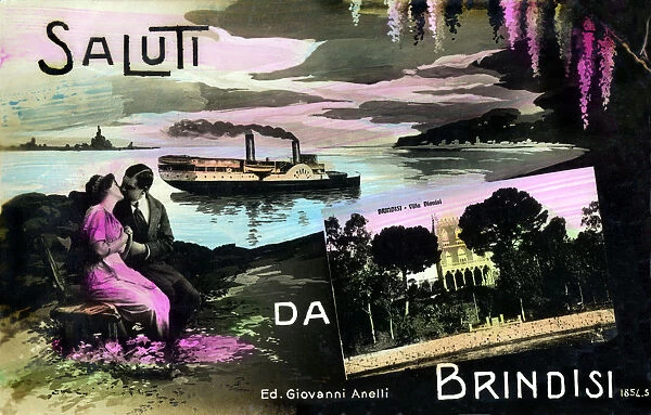 Greetings Postcard - Brindisi, Adriatic Coast, Italy - inset photograph of the Villa