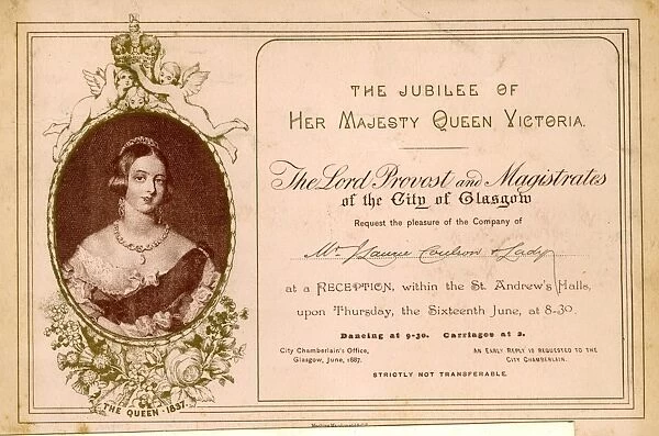 Invitation, Queen Victoria Jubilee Reception, Glasgow 1887