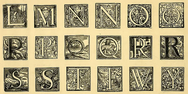 Medieval alphabet, ornate initials L-Y