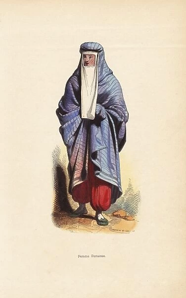 Persian woman in burqa with window veil, pantaloons