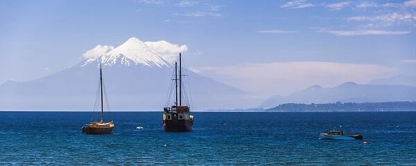 Capitan Hse Traditional Sailing Ship on Llanquihue Lake with Osorno Volcano behind
