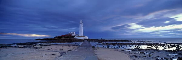 St. Marys Lighthouse and St. Marys Island in stormy weather, near Whitley Bay