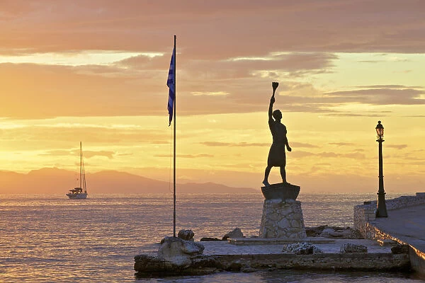 Statue of Giorgos Anemogiannis at The Harbour Entrance, Gaios Harbour, Paxos, The