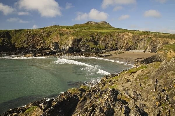 View of cliffs and beach, St. Davids Head, Pembrokeshire, Wales, May