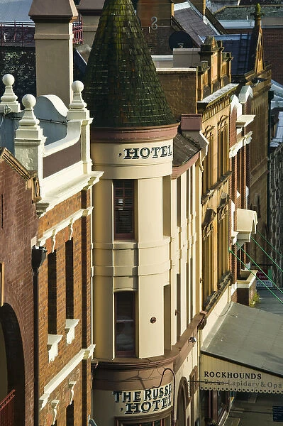 AUSTRALIA, New South Wales (NSW), Sydney. Buildings along George Street in The Rocks historic area