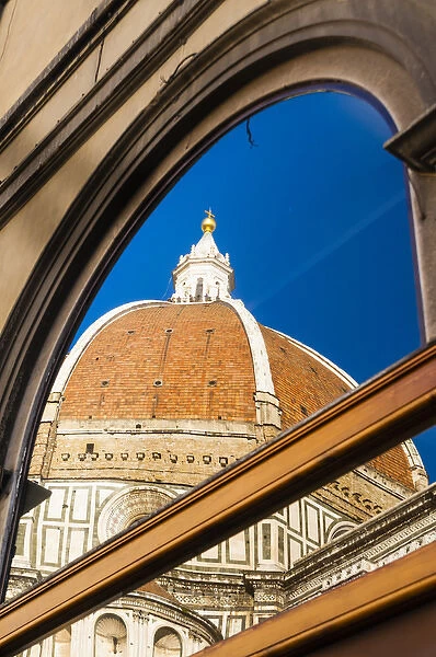 Exterior of the cathedral Santa Maria del Fiore reflected on a glass, Piazza del Duomo