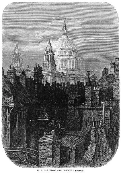 DORE: LONDON, 1872. St. Pauls from the Brewery Bridge. Wood engraving after Gustave Dore