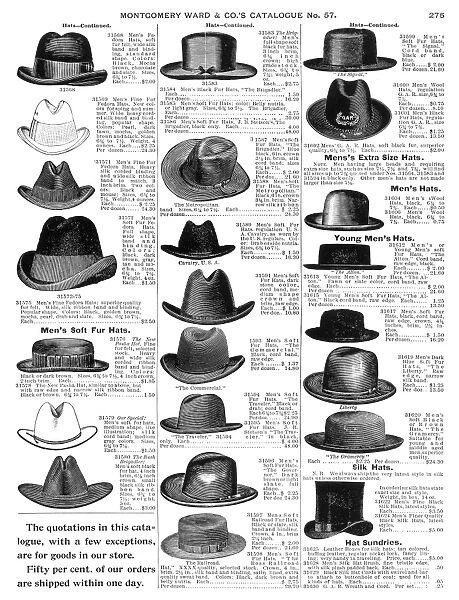 MENs HATS, 1895. From the mail-order catalog of Montgomery Ward & Co