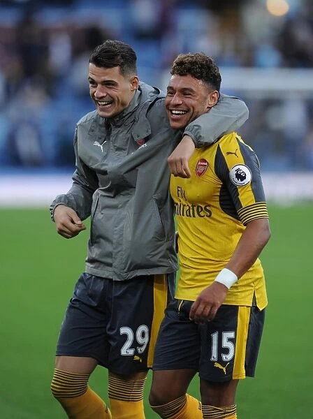 Arsenal Duo Alex Oxlade-Chamberlain and Granit Xhaka Share a Moment after Burnley Victory, 2016-17 Premier League