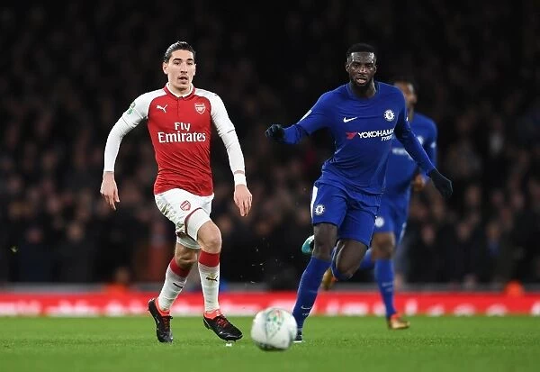 Arsenal's Hector Bellerin Clashes with Chelsea's Tiemoue Bakayoko in Carabao Cup Semi-Final Showdown